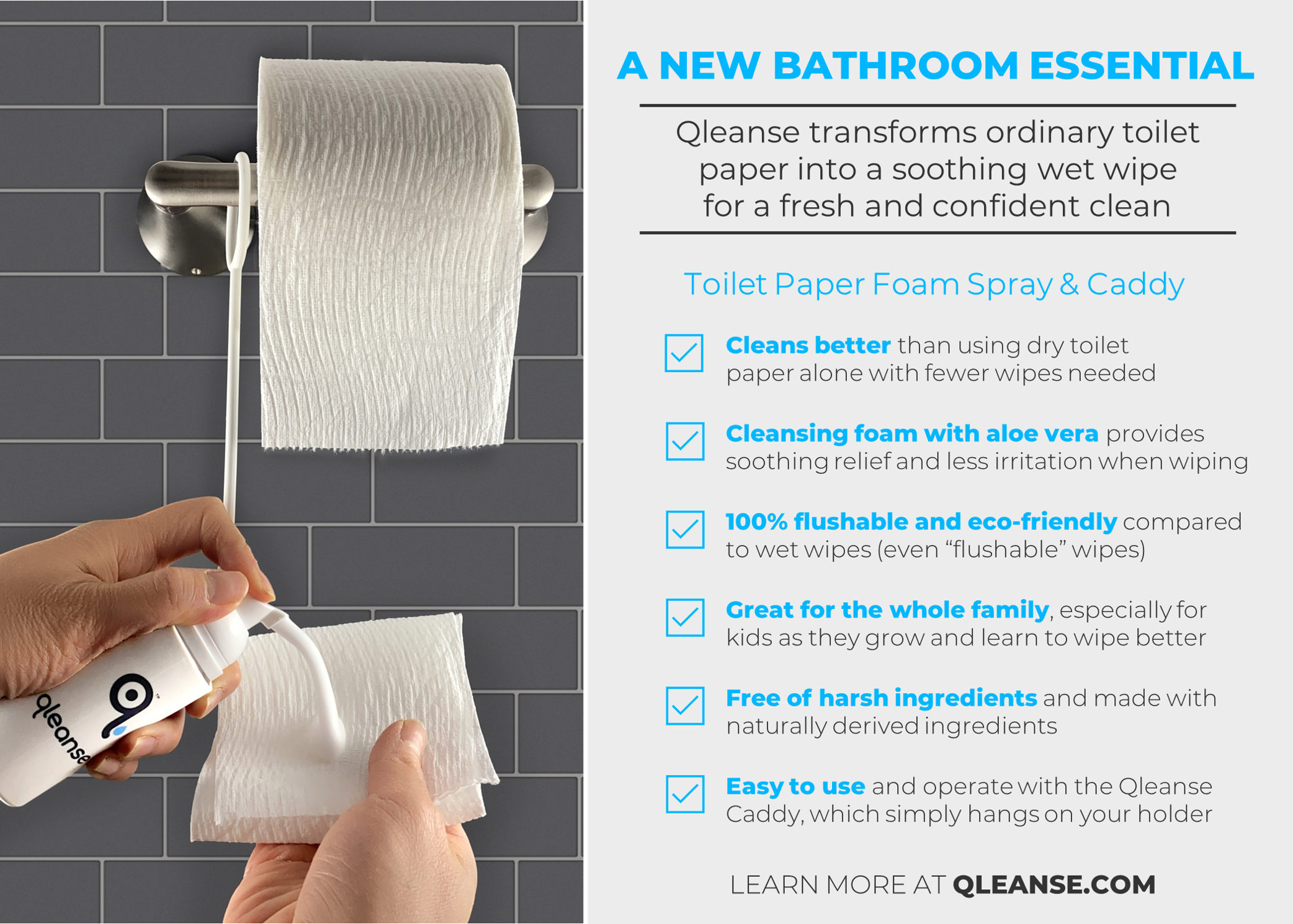 Combo Pack - Qleanse Toilet Paper Foam Spray + Caddy Holder